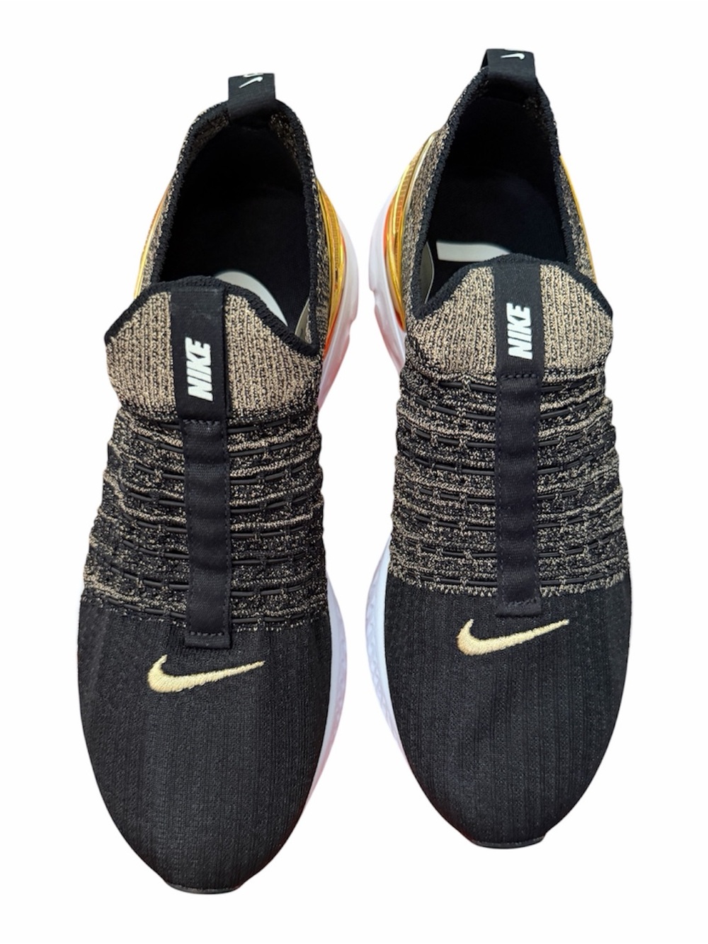 Nike Women’s React Phantom FK2 Black & Gold Knit Slip-On Sneakers